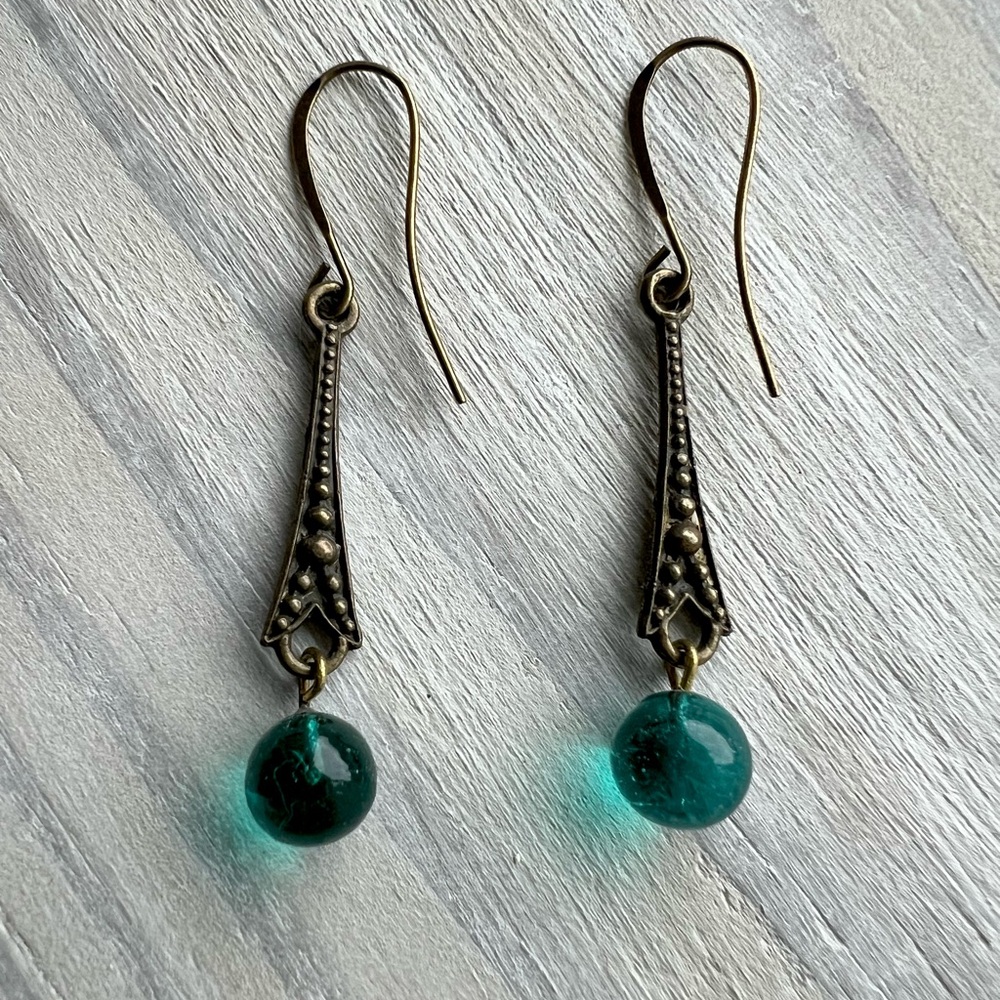 Elegant Teal and Gold Dangle Earrings